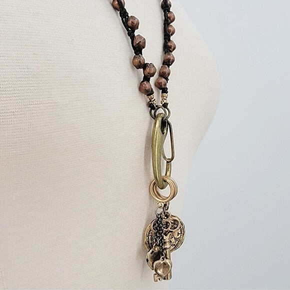 TAT2 Designs Bohemian Long Beaded Carabiner Charm Holder Coin Key Brass Necklace - Picture 8 of 15